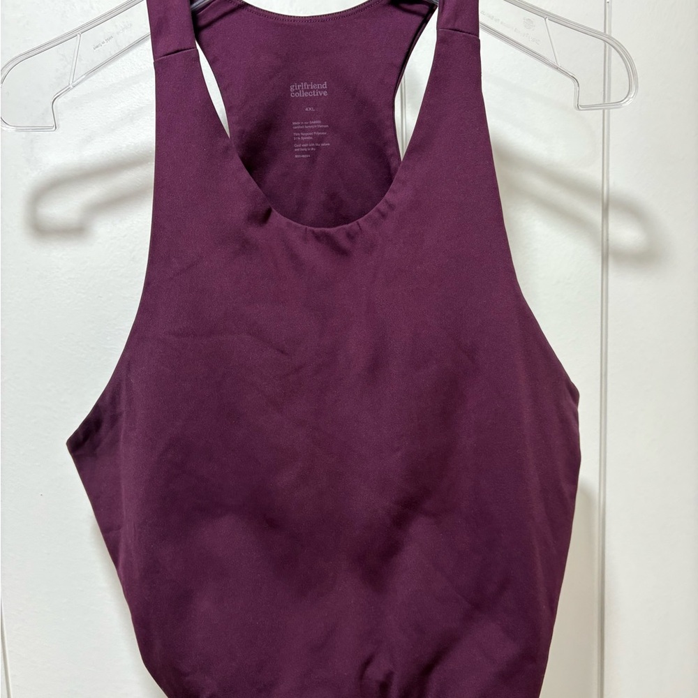 Girlfriend Collective Dylan Tank Bra Plum Women's Size 4XL High Neck Racerback